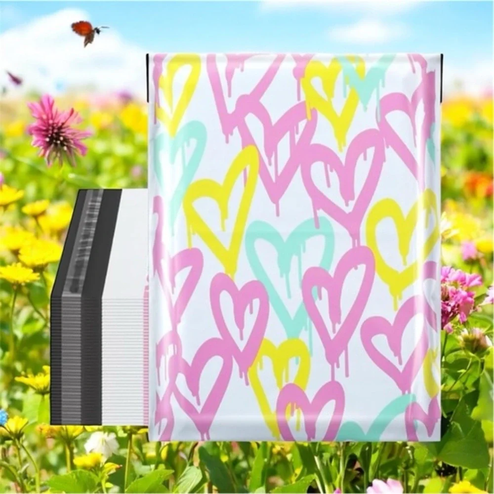 (10) 10x13 Painted Hearts Poly Mailers